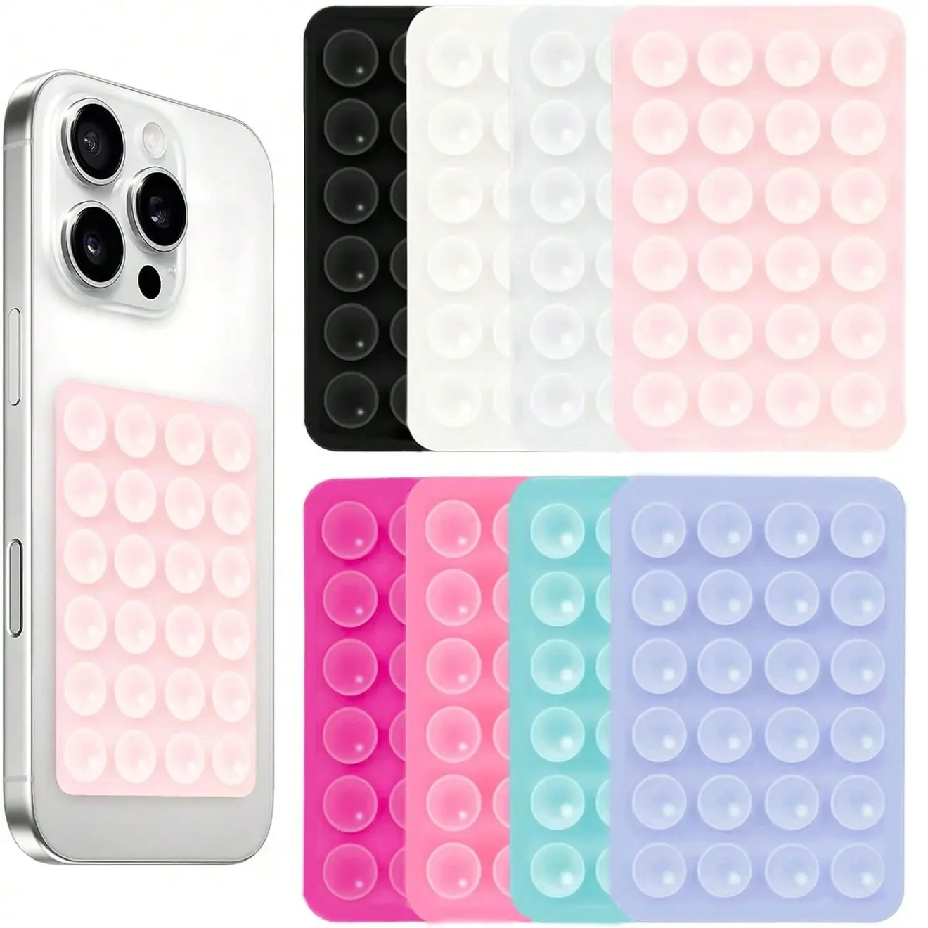 8-Pack Silicone Suction Phone Case Mounts, Strong Grip Non-Slip Universal Size Accessories for Pads & Phones, Hands-Free Holder for Content Creators (Light Pink & Translucent), Phone Accessories, Self-Adhesive