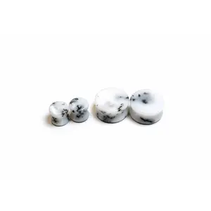 Natural Dendritic Agate Plugs for Gauged Ears - Double Flare Stone Gauges with a Polished Finish and Unique Tree Branch Inclusions