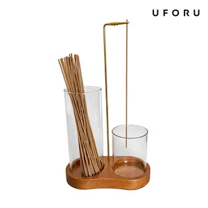 UFORU 2-in-1 Incense Holder & Candle Holder, Wooden Aromatherapy Incense Burner with Removable Glass Ash Collector, Minimalist Home Decor Ornament for Living Room, Bedroom, Meditation Room and Desk#SummerWins	#DFYD