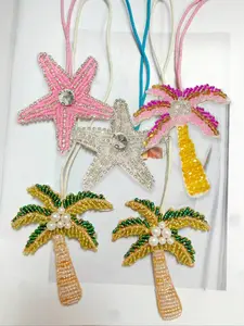Star Starfish & Coconut Tree Bag Pendant, Coconut Tree,Faux Pearls,And Fruit-Laden Coconut Trees Perseverance/Tenacious Vitality.Tropical Palm Tree Keychain Hanging Rope Bag Pendant Purse Charms,Car Keychain Gift For Family,Friends, Sparkly Bag Charm