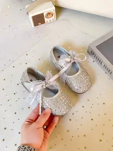 2026 Spring New Girl's Princess Flat Shoes, Sweet Ribbon Butterfly Knot Rhinestone Low-Top Single Shoe, Toddler Shoes