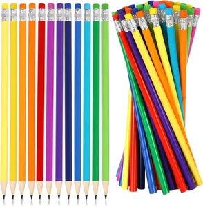 48Pcs Colorful Pencils with Erasers Rainbow Color Wooden Pencil Unsharpened Writing Drawing Pencils