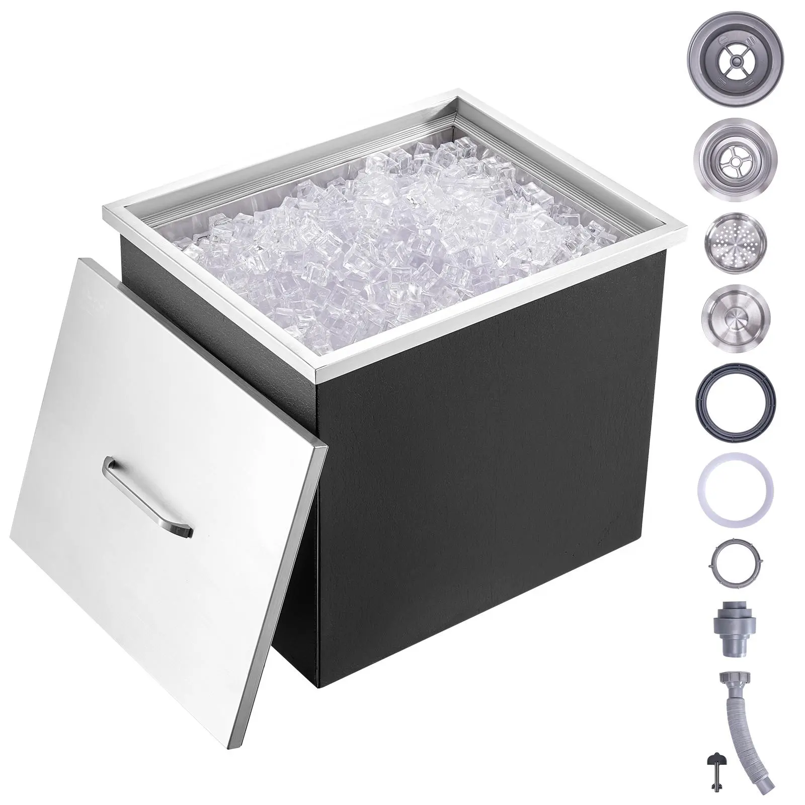 【Summerfinds】VEVOR Drop in Ice Chest 21"L x 17"W x 18"H Stainless Steel Ice CoolerCommercial Ice Bin with Cover40 qt Outdoor Kitchen Ice BarDrain-pipe and Drain Plug Includedfor Cold Wine Beer