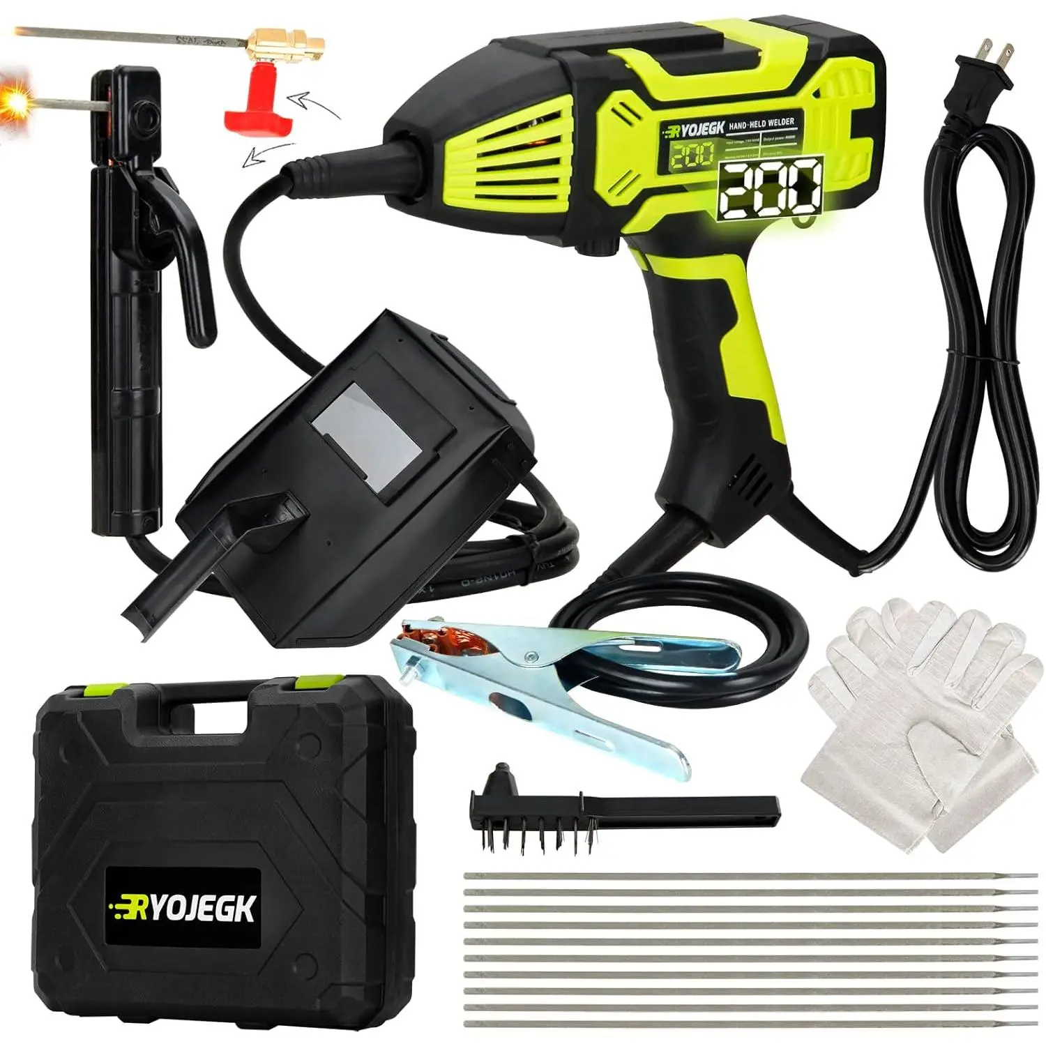 Portable Welding Machine 110V, 200A IGBT Inverter ARC Welder with Digital Display, Adjustable Current, Hot Start & Anti-Stick, MMA Welder for 3/32"-1/8" Stick Electrodes, Soldadora Para Hogar