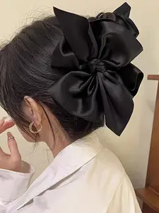 Elegant Satin Bow Bowknot Hair Clip Barrettes for Women, Pretty Bow, Large Size Fabric Shark Clips, High-End Style for Back of Head, 1pc