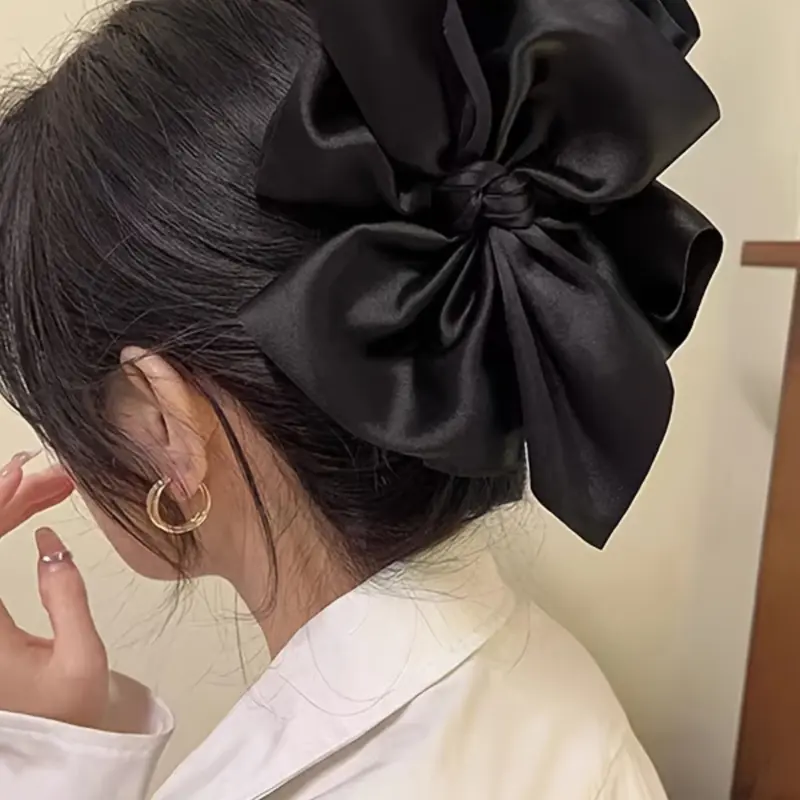 Elegant Satin Bow Bowknot Hair Clip Barrettes for Women, Pretty Bow, Large Size Fabric Shark Clips, High-End Style for Back of Head, Fashion Hair Accessories, Hair Decor, Hairclips, 1pc