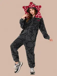 Onesie Pajamas Adult Womenswear Fleece Hooded Long Sleeve Casual Jumpsuit One Piece Sleepwear Loungewear Stranger Things Costume Xmas Pjs Lady Stretchy Onesie