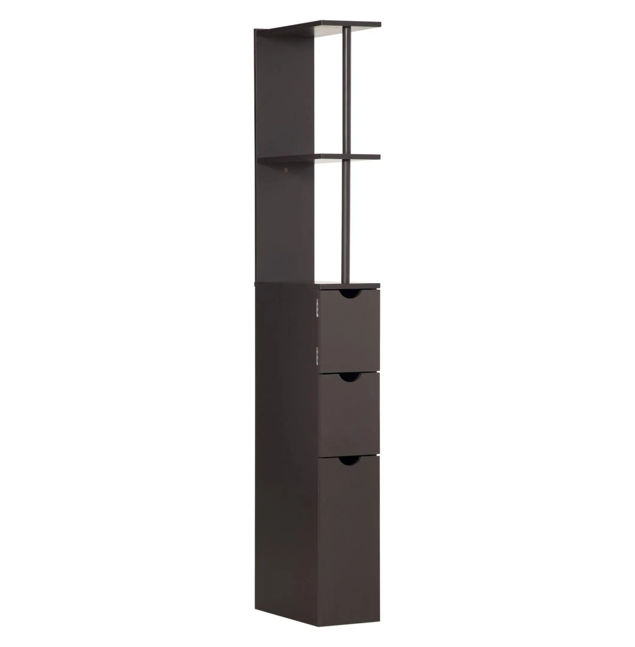 Bathroom Linen Cabinet, 2 Tier Freestanding Storage, Drawers & Shelves, Slim Tower, Brown
