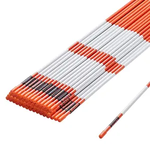 VEVOR Driveway Markers, 50 PCS 48 inch, 0.4 inch Diameter, Orange Fiberglass Poles Snow Stakes with Reflective Tape, 12" Steel Drill Bit & Protection Gloves for Parking Lots, Walkways Easy Visibility