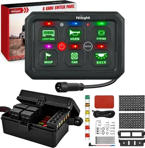 Nilight 6 Gang Switch Panel Green Circuit Control Relay System with Fuse Wiring Harness Toggle Momentary Strobe Flash Modes Automatic Dimmable ON Off Pod 12V 24V for Car Truck Camper SUV, Installation, Led Lights