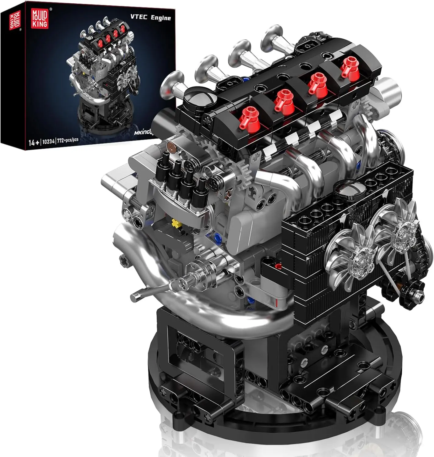 Mould King 10234 Technik VTEC Engine Set for Adults, Electric Motor Drive Engine Model, Display Piece for Collectors (772 Pieces) Technology Interlocking Blocks Construction Kit