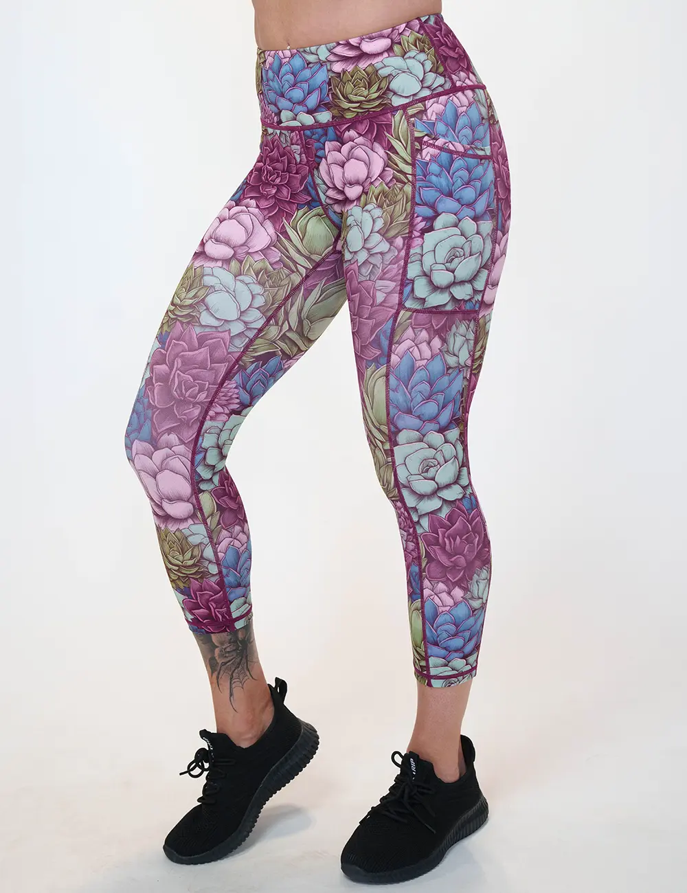 Women's High Waist Fitness Pants with Succulent Print, Squat Proof Compression Yoga Leggings with Deep Pockets for the Gym, Compression Yoga Pants, Gym Exercise Activewear, Gym Sportswear Bottoms Gym Workout Sportswear Female Gym Clothes