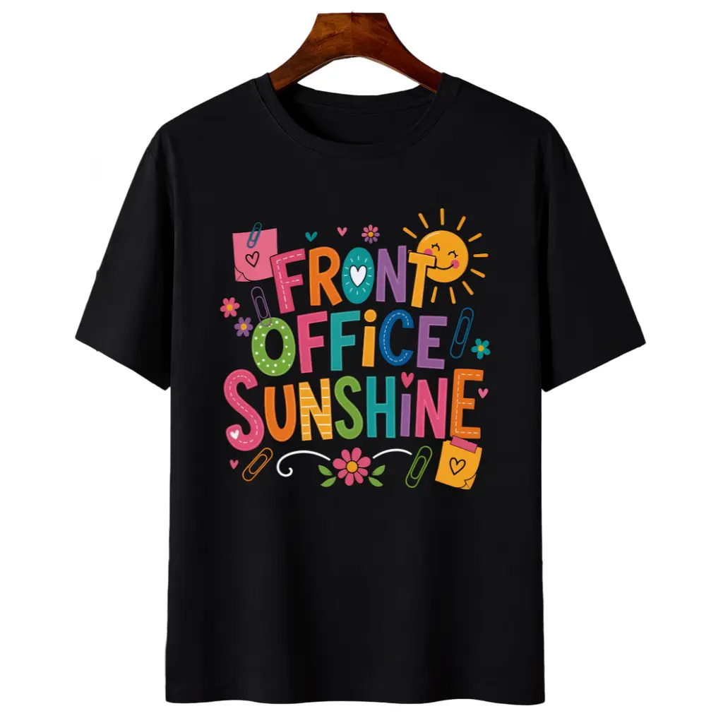Men's & Women's Front Office Sunshine Staff T-Shirt Short Sleeve Crew Neck Casual Top Suitable for Teachers Secretaries Staff Gifts Back to School Apparel Office Uniform 100%Cotton Menswear Soft
