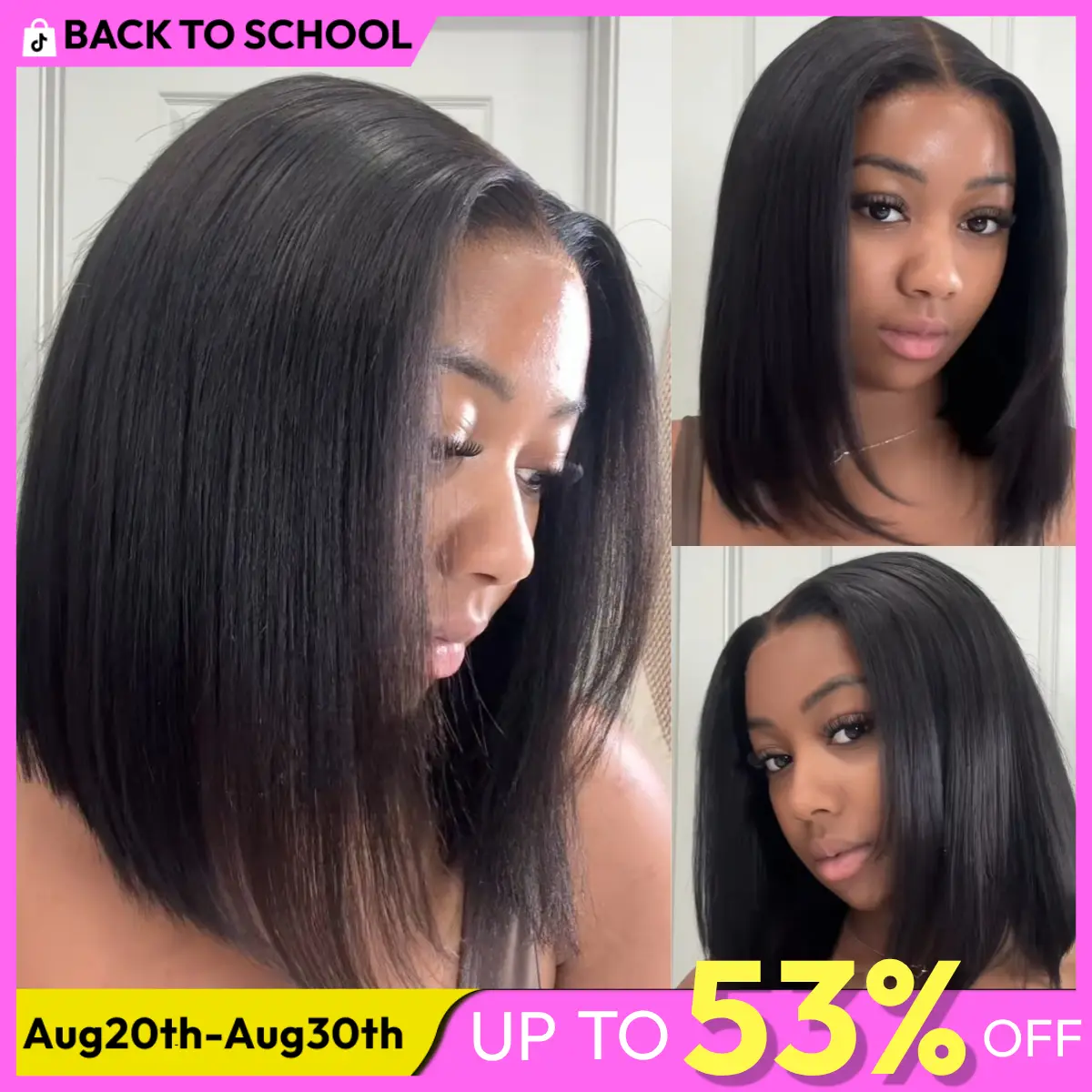 UNice Glueless Yaki Straight Short Bob Wig with Drawstring Pre-cut 7x5 HD Lace Human Hair Wigs with Bleached Knots Beginner Friendly Natural Hairline Summer Wig SummerArrvials #SoHoChic #TikTokShopBackToSchool