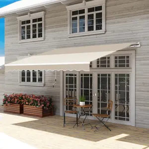 Outsunny 12' x 10' Retractable Awning Patio Awnings Sun Shade Shelter with Manual Crank Handle, 280g/m² UV & Water-Resistant Fabric and Aluminum Frame for Deck, Balcony, Yard