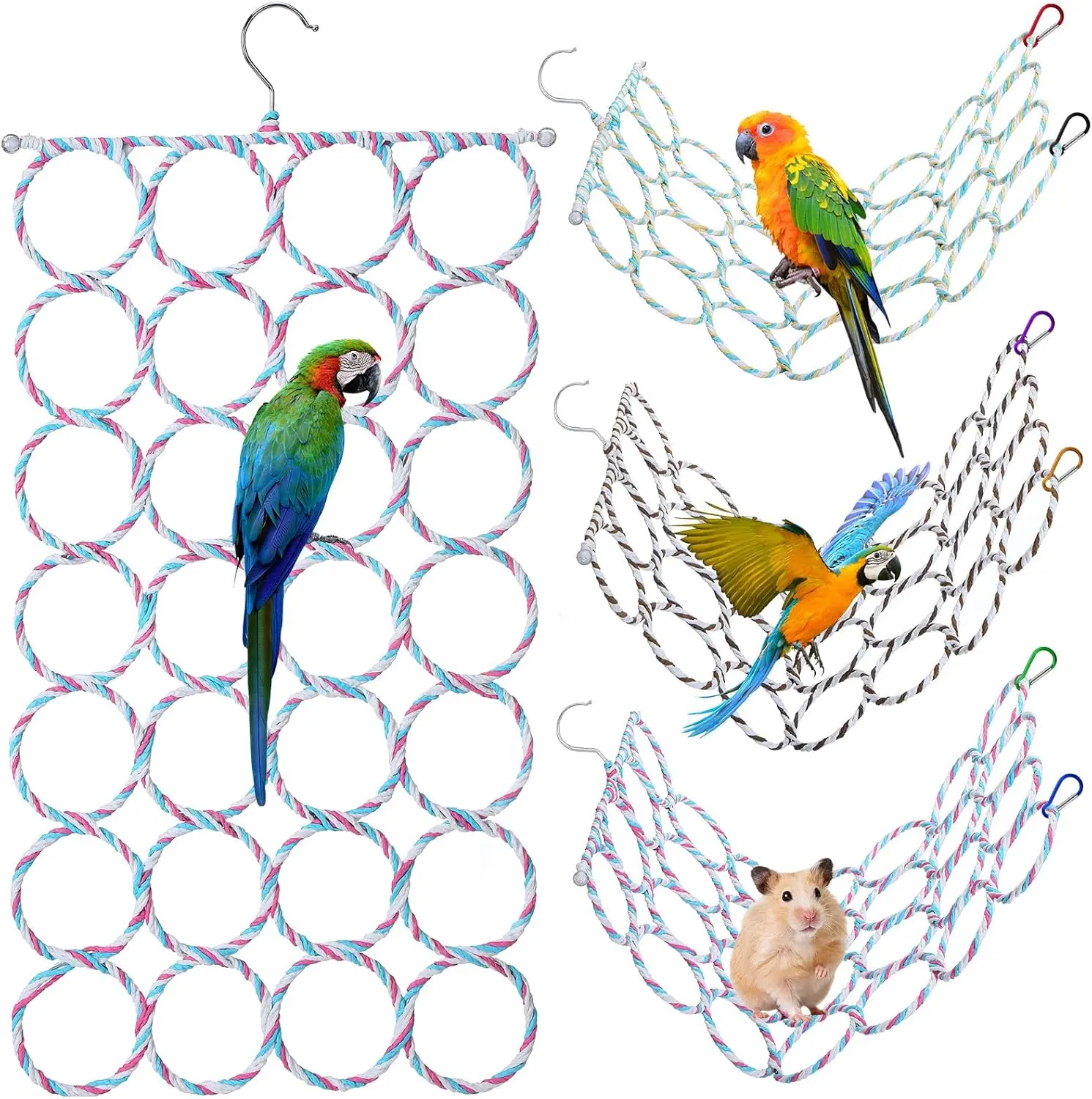 Bird Rope Climbing Ladder - Hanging Swing Perch Toy for Parakeets Cockatiels Conures Lovebirds, Random Color