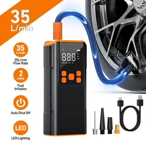 【Povasee】 Tire Inflator Portable Air Compressor 150PSI, Cordless Rechargeable Car Tire Pump with LCD Display and Flashlight, 2X Fast Inflation for Cars Motorcycles Bikes Balls – Auto Shutoff, 4 Nozzles Included