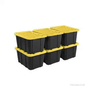 Storage Bin, 27 Gallon Durable Plastic Storage Tote with Lid, Black and Yellow, 6 PackC31EasyWearStudio