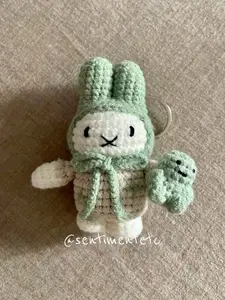 Crochet Bunny Keychain with baby Smiski, Cute bag charm, Kawaii keychain, gift for him, gift for her