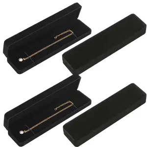 4 Pieces Velvet Bracelet Necklace Pendant Jewelry Box, Small Long Jewelry Watch Gift Box for Proposal, Wedding, Engagement, Christmas (BLACK-4PCS)