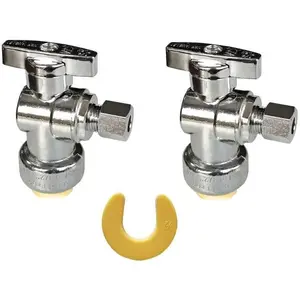 Angle Stop Valve, No Lead Brass 1/2" PTC x 1/4" Compression Push Fit Shut Off Water Valve With Disconnect Clip, Push-to-Connect, PEX, Copper, CPVC Parts Pipe Hardware Industrial