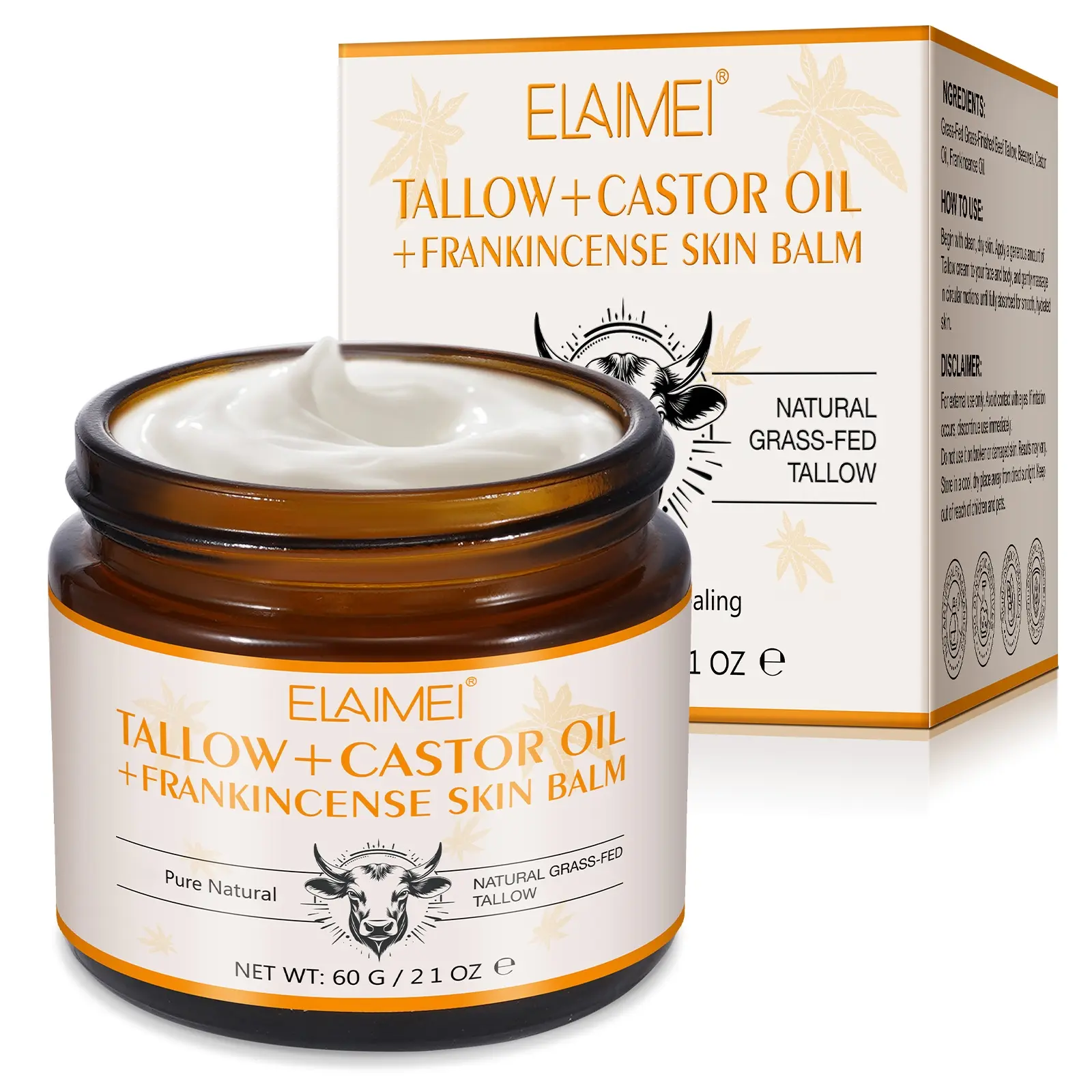 Elaimei Natural Moisturizing Balm, Moisturizer, Extra Moisturizing Care, Hydrating, 60g, Contains Grass-Fed Beef Tallow & Beeswax, Suitable for All Skin Types, Intensive Hydration