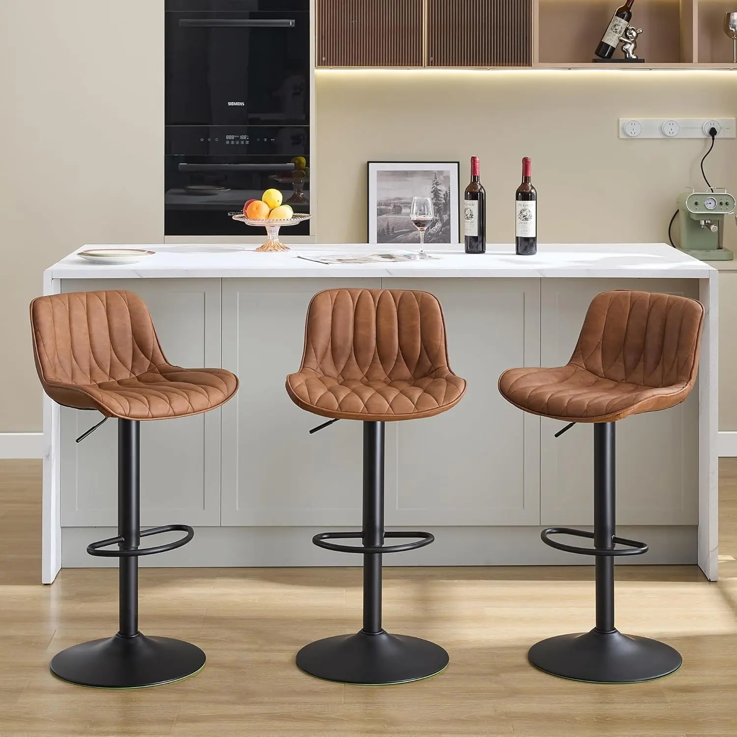 FIRAVOE 360° Adjustable Indoor Swivel Barstools - 25-33in Artificial Leather Upholstered Modern Chairs with Back, Footrest, Height Adjustability for Bar, Kitchen Island (Indoor Swivel Seat),dorm essentials,home decor