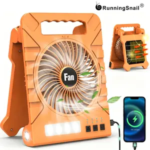 Solar Camping Fan, Folding Detachable Desk Fan with LED Lantern Flashlight, 4 Adjustable Speed Timer, Rechargeable Battery USB Charging Power Bank, Multifunctional Shell Design Summer Outdoor Gear for Hiking Beach Home Picnic Travel