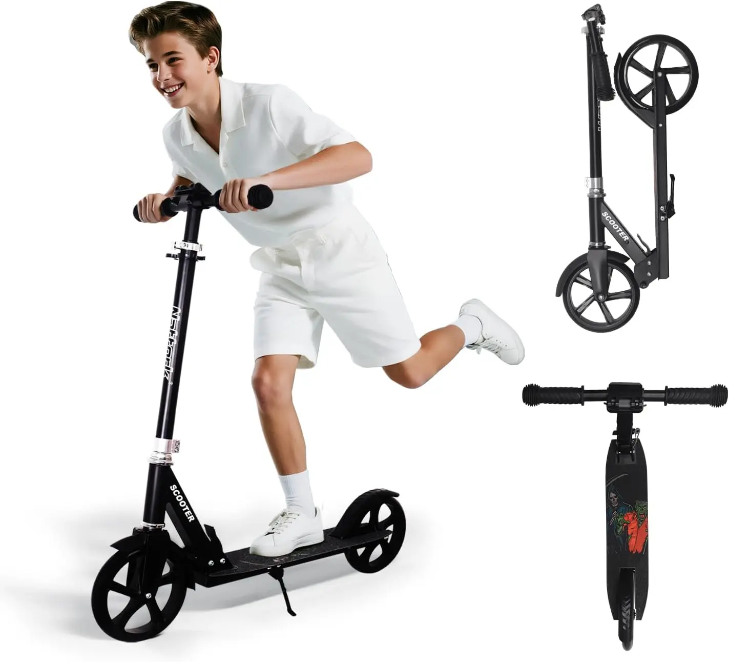Nattork Foldable Kick Scooter for Kids 6+, Teens & Adults, Adjustable Height Scooter with 8-Inch Wheels, Lightweight Design, Max Load 220LB, Portable & Sturdy, Perfect for Boys Girls Outdoor Recreation, Daily Commute & Casual Riding