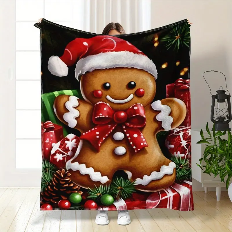 Gingerbread Christmas Blanket Cozy Fuzzy Plush Flannel Xmas Throw Sofa Bedroom Dorm Couch Office Outdoor Home Gift for Men Women Adults Teen Boys Girls