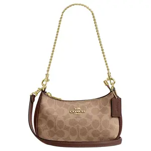 Coach Teri 19 Logo Zip Crossbody Bag for Women, Small Vegan Leather with Recycled Leather, Brown