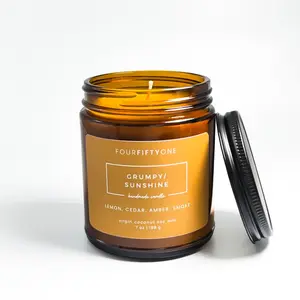 FOURFIFTYONE Grumpy / Sunshine Handmade Bookish Candle 7 oz | 198 g - Lemon, Cedar, Amber, Smoke Scented Natural Coconut Soy Wax