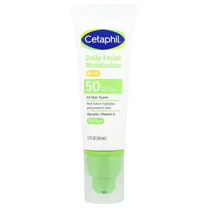 Cetaphil Daily Facial Moisturizer, Sunscreen, SPF 50, Fragrance Free, 1.7 fl oz (50 ml)
