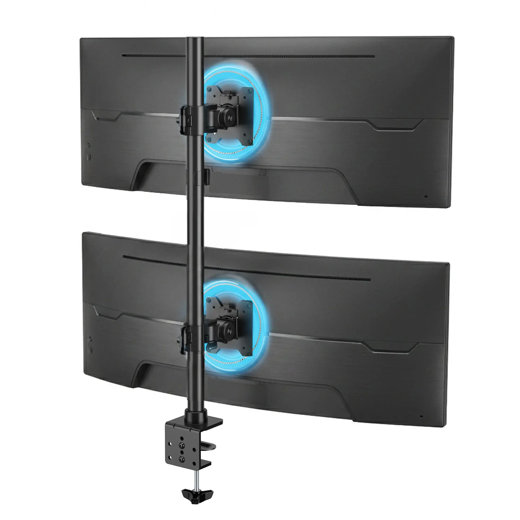 Mount-It! Adjustable Swivel Tilt Clamp/Grommet Vertical Stacking Dual Monitor Arm Mount for 17"-49" Ultrawide Screens, 44 lbs Each, VESA 75x75/100x100, Heavy-Duty Gaming Setup/Dispatch Center Office Commercial Furniture Stands