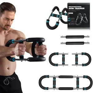 Arm Trainer for Men - Full Upper Body Fitness Equipment with High Strength Metal Spring & Anti-Slip Foam Handles - Portable & Detachable Home Gym Workout Bar for Chest, Arms, Biceps, Abs, Shoulders, and Back Exercises