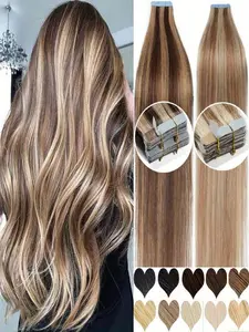 Real Human Hair Tape in Hair Extensions, Seamless Straight Invisible Design, 20pcs Medium Length Wig, Perfect for Daily Use & Stylish Look