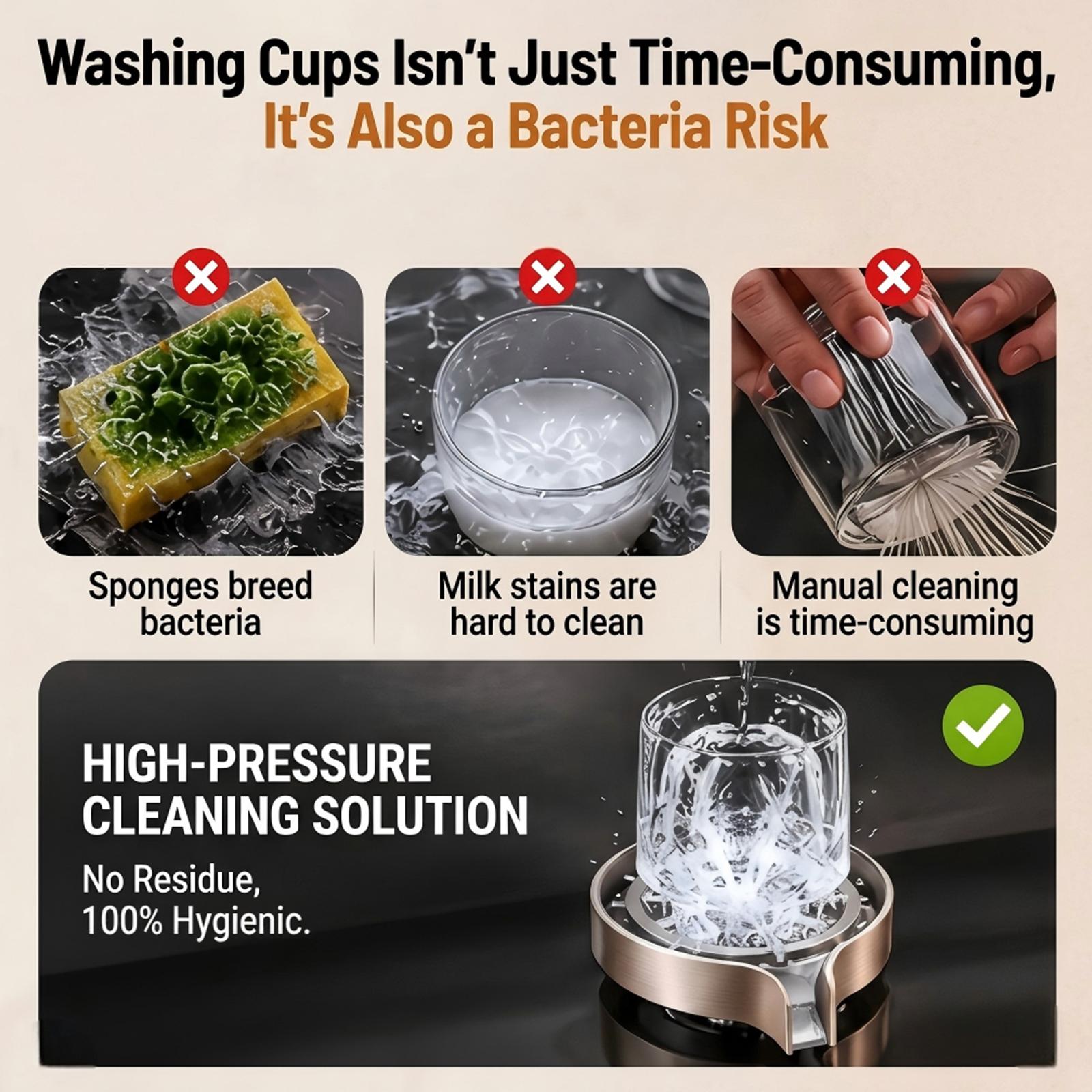 Stainless Steel High-Pressure Automatic Rinse Cup Washer - Fast Cleaning Kitchen Sink Tool for Cups, Bottles Stainless Steel High-Pressure Automatic Rinse Cup Washer - Fast Cleaning Kitchen Sink Tool for Cups, Bottles