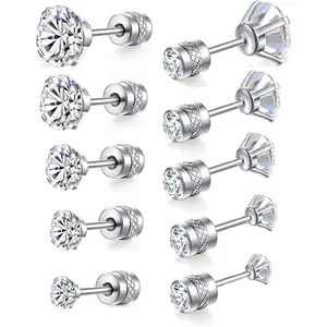 Dainty 8 Pairs Surgical Stainless Steel Earrings  Plated Hoop Earrings,Diamond CZ Stud Earrings Women Men Lightweight Hypoallergenic Earrings Sets for Multiple Piercing,Suitable for Cartilage,Helix,Lobe,First Hole,Second Hole,Third Hole