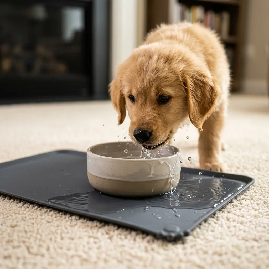 Waterproof Dog Bowl Mat Floor Protector for Splashing, Heavy Duty Silicone Pet Feeding Placemat for Cats