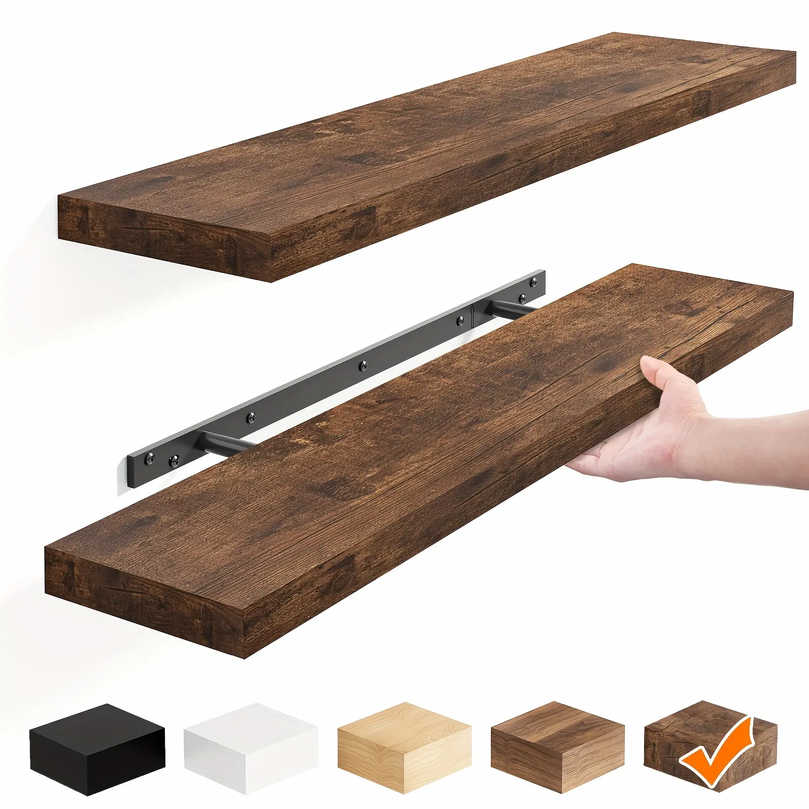 TOMNK 2/4/6pcs Set Floating Shelves, 15.7-inch/19.7-inch/22-inch Wooden Wall-Mounted Shelves, Suitable for Home Decor in Living Rooms and Kitchens, Strong Load-Bearing Capacity, Can Be Installed in Bathrooms, Bedrooms, Living Rooms, or Kitchens
