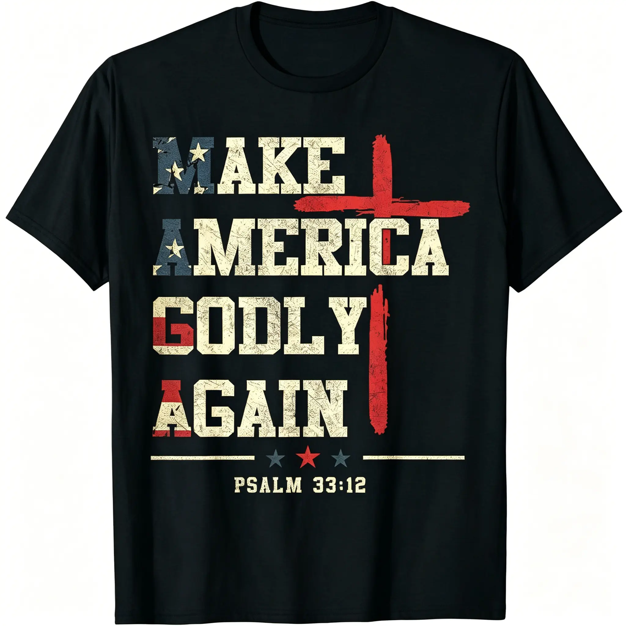 Make America the Land of God Again Christian T-Shirt 33 Poems: 12 Verses and Cross Design with American Flag Colors (Red White Beige)-Men's T-Shirt Cotton Pattern T-Shirt Print Holiday Gifts for Him Funny Fun Popular Wear Rock Fun Clothing