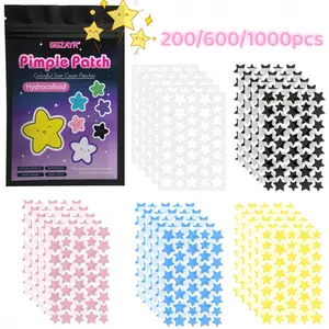 200/600/1000pcs Multi-Color Star Hydrocolloid Acne Patch Set, Deep-Cleansing Blemish Cover Stickers, Cute Star Spot Dots, Mixed Sizes Concealer Patch, Lightweight Invisible Care for All Skin Types