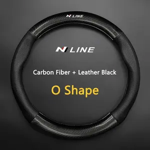 Carbon Fiber Car Steering Wheel Cover, Breathable and Sporty, All Season Universal, Hyundai Nline Logo, Anti Slip and Wear Resistant