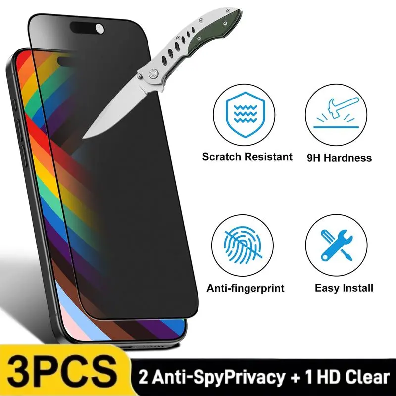 Privacy Screen Protector Tempered Glass Shockproof Phone Protective Film ForiPhone17/iPhone17pro/iPhone 17 Pro Max/iPhone16pro,Crystal Clear, Proof Phone Screen Protector Privacy Screen Protector Protective Phone