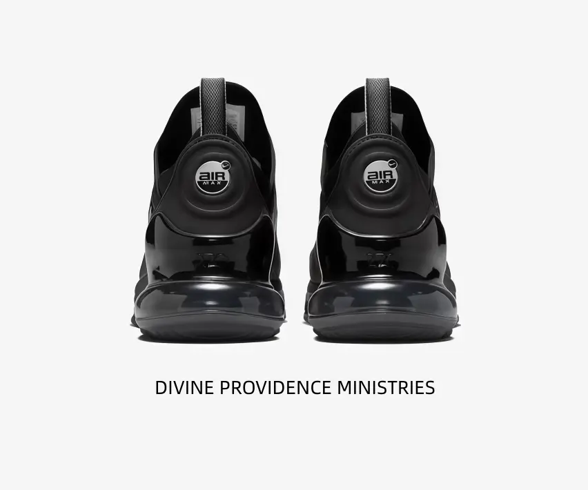 Sleek all-black perforated mesh athletic sneakers with visible air cushion unit, soft shock absorption fits daily commutes, walks and light training sessions all year round