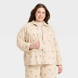 Women's Heart Embroidered Chore Denim Jacket - Universal Thread Cream 4X