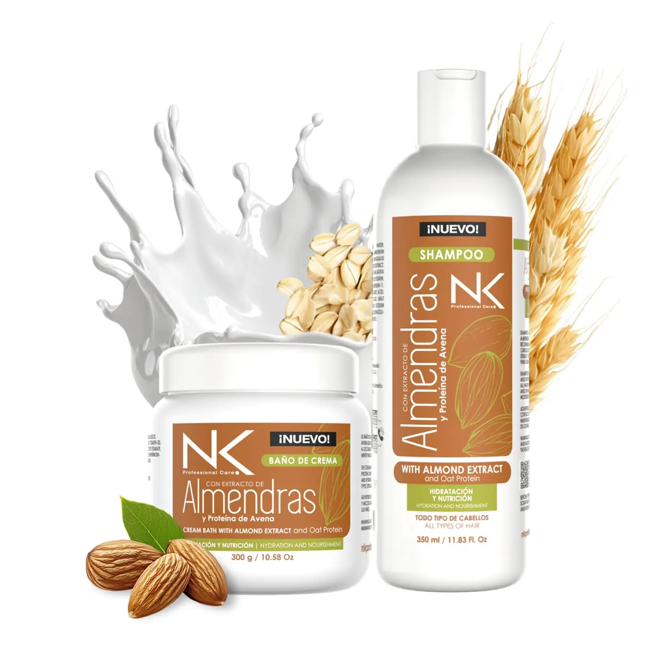 NK Almond Shampoo and Hair Mask Set - Based on almond extract and oat protein - All hair types, especially weak and dry hair.