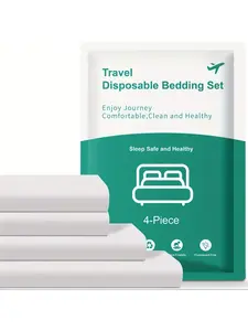 Disposable Bedding Set 4 Piece Travel Sheets Includes Duvet Cover Flat Sheet 2 Pillowcases Hotel Grade Portable Non-Woven Bedding for Hotel Cruise Business Trip