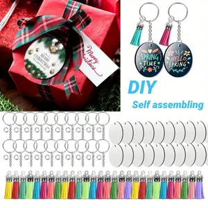 Keychains Products 80PCS,Keychains Tag Bulk with 2 Inch Heat Transfer Double- Side Round Coasters Blanks, Key Chains, Tassels, Jump Rings for Ornament Making DIY Art Craft Supplies