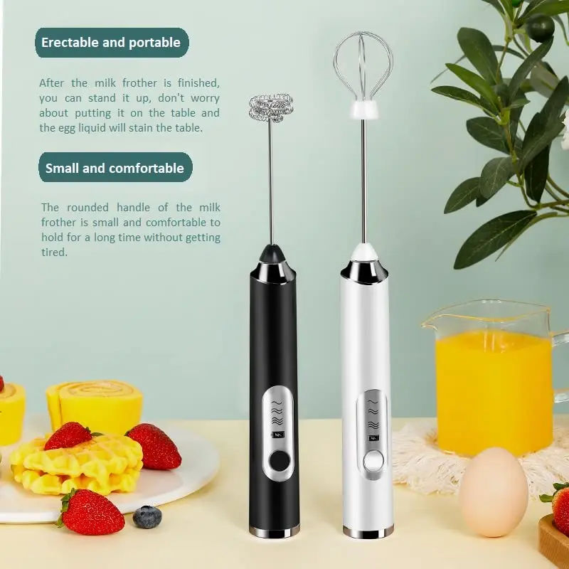 GMOX Rechargeable Milk Frother Handheld, Electric Frother Wand with 3 Speeds & 3 Detachable Heads, Coffee Mixer for Latte Cappuccino Matcha, Stainless Steel Whisk for Juice Prebiotic Powder Egg